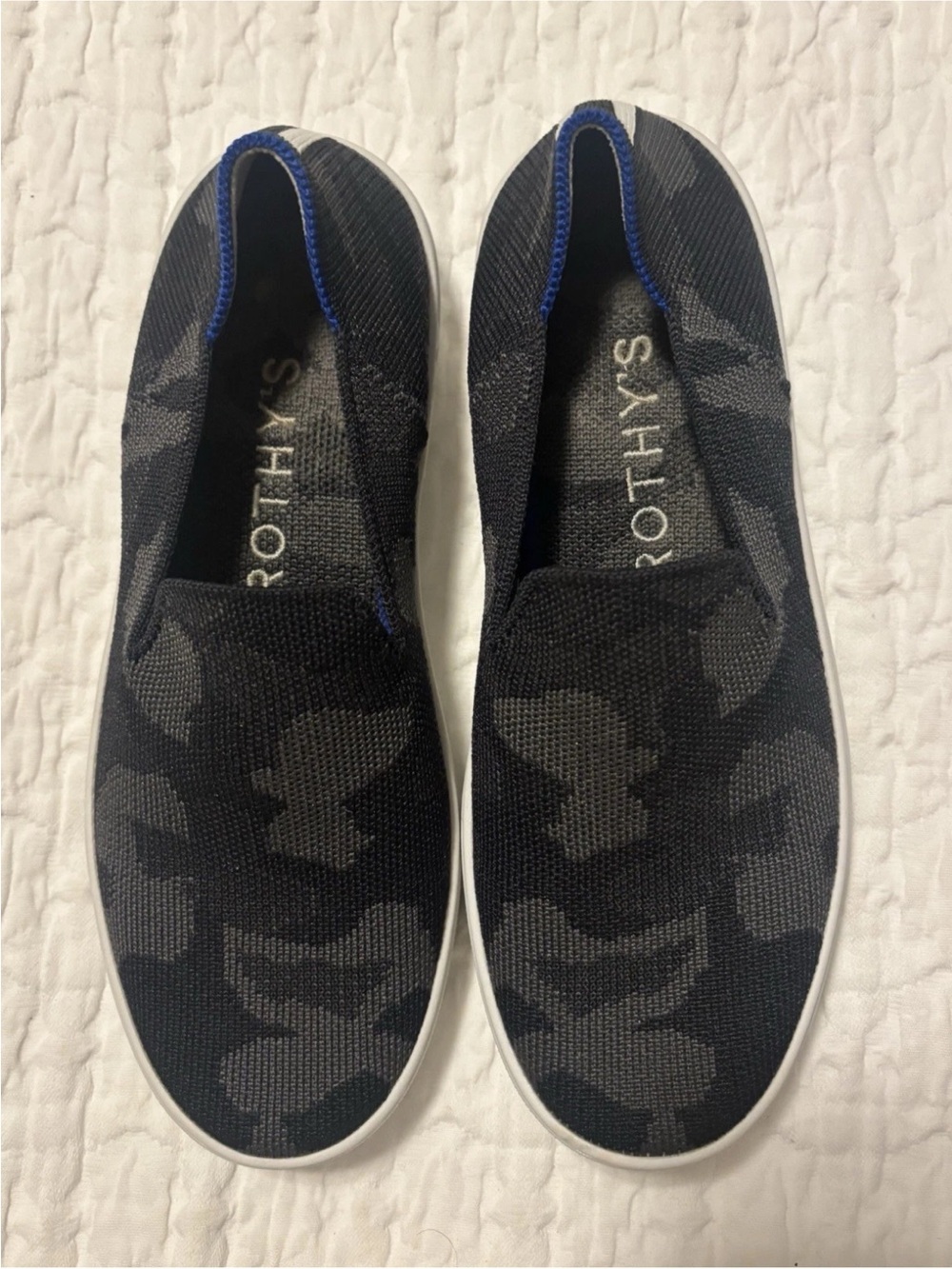 Rothy’s The Original Slip On Sneaker Black Gray Camo Size 6